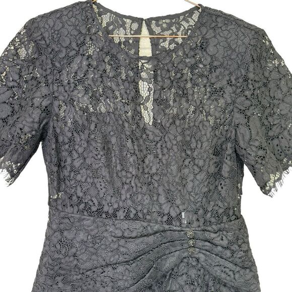 NEW Self-Portrait Fine Cord Short Sleeve Mini Dress Black Lace Size 8 - Picture 6 of 14